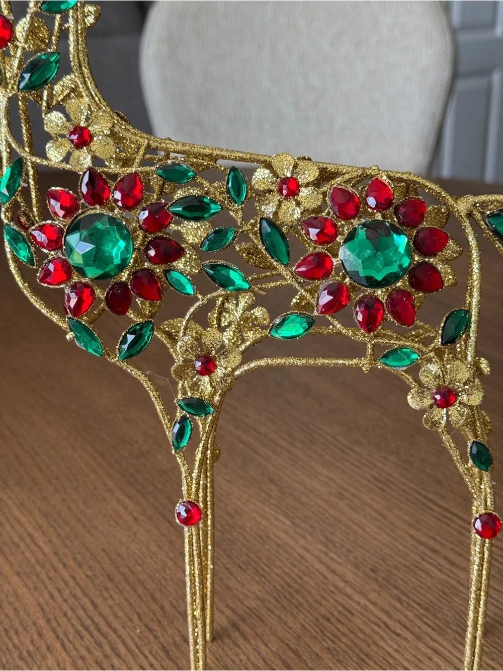 Jeweled Gold Holiday Deer Tabletop Statue | Christmas Decor